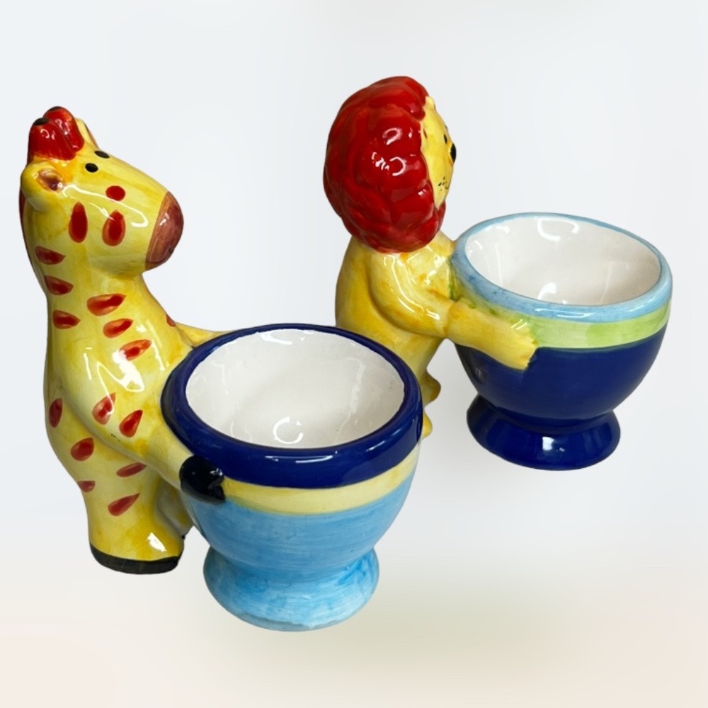 Rare Ceramic Egg Cups Jungle Animals X 2 - Picture 4 of 6
